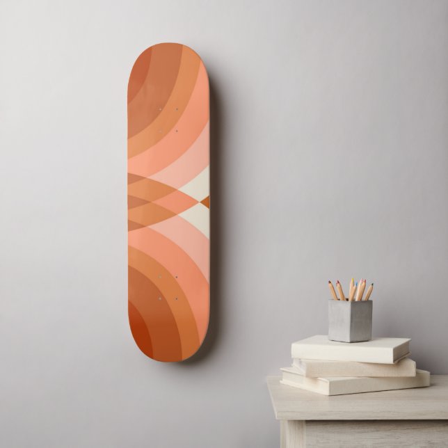 Retro Stripes Geometric Boho 70s Peach & Brown Skateboard (Wall Art)