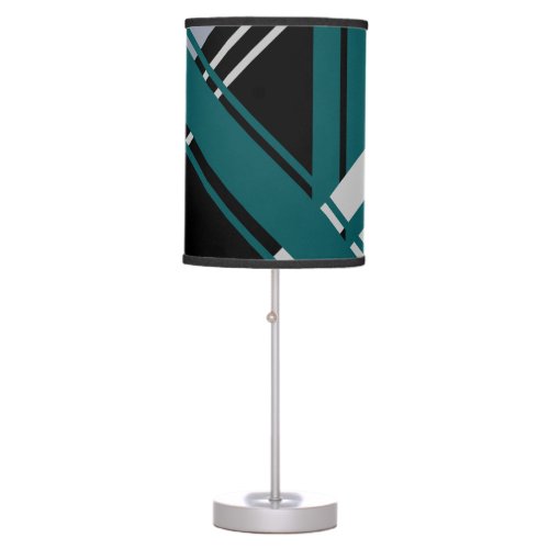 Retro Stripes Grays and Green Teal on Black Table Lamp