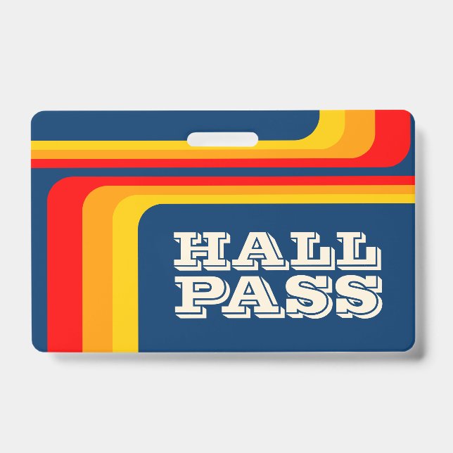 retro stripes hall pass for teachers lanyard badge (Front)
