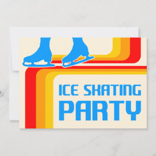 retro stripes ice skating party invitation
