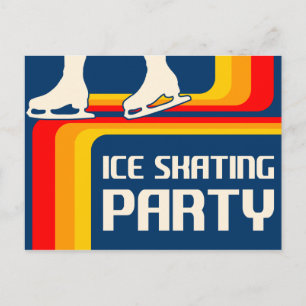 retro stripes ice skating party invitation postcard