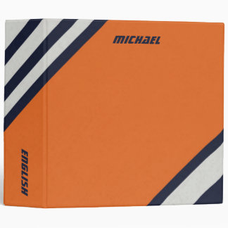 Retro Stripes in Blue Orange 3 Ring Binder