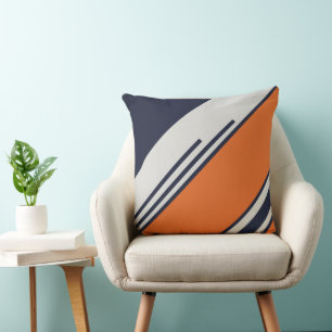 Retro Stripes in Blue Orange Throw Pillow