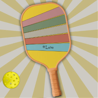 Retro Stripes in Pastel Colors on Yellow Pickleball Paddle