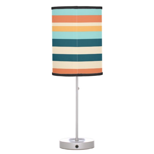 Retro Stripes Light Blue Orange Surf Theme Nursery Table Lamp (Back)