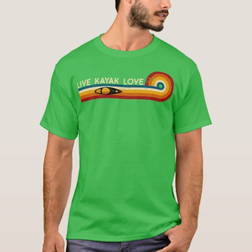 Retro Stripes Live Kayak Love Funny Boat T_Shirt