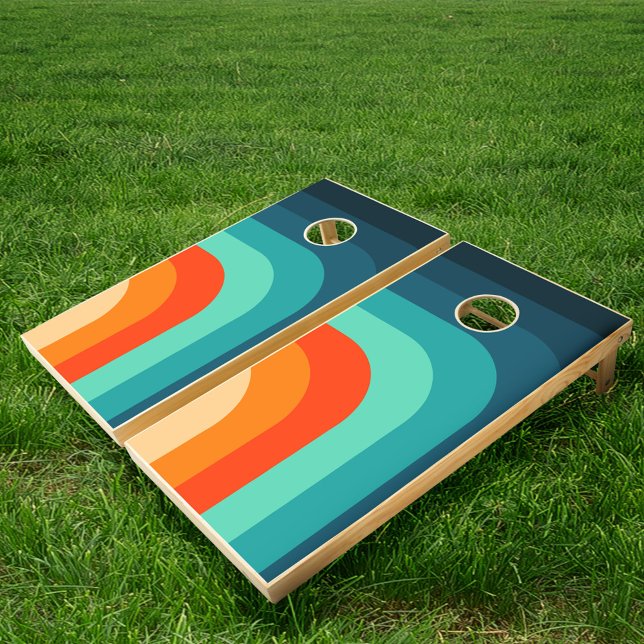 Retro Stripes Minimalist Geometric Pattern Cornhole Set (Creator Uploaded)