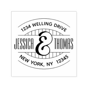 Retro Stripes & Names Return Address Oval Self-inking Stamp