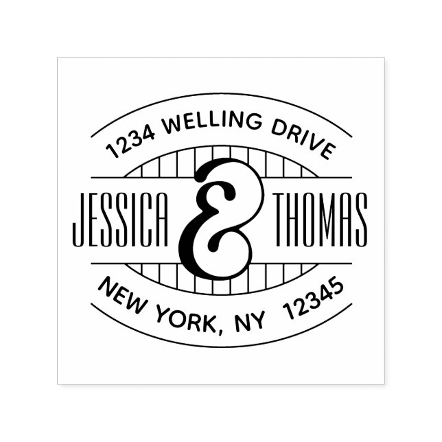 Retro Stripes & Names Return Address Oval Self-inking Stamp (Design)