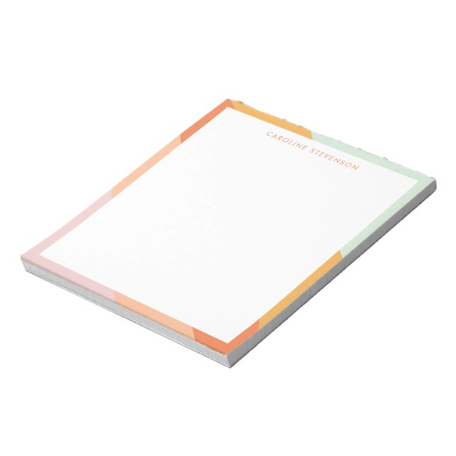 Retro Stripes Orange Mint Pastel Personalized Name Notepad (Rotated)