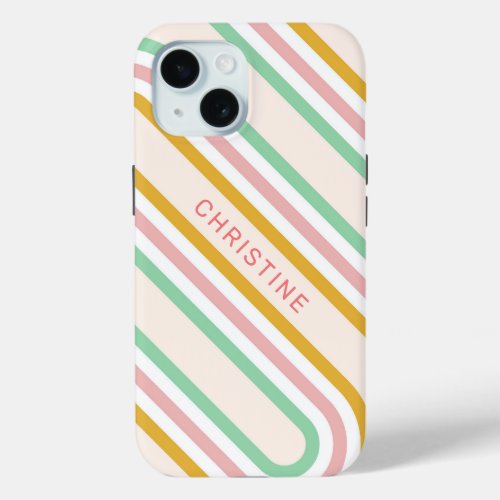 Retro Stripes Pastel Pink Minimal iPhone 15 Case