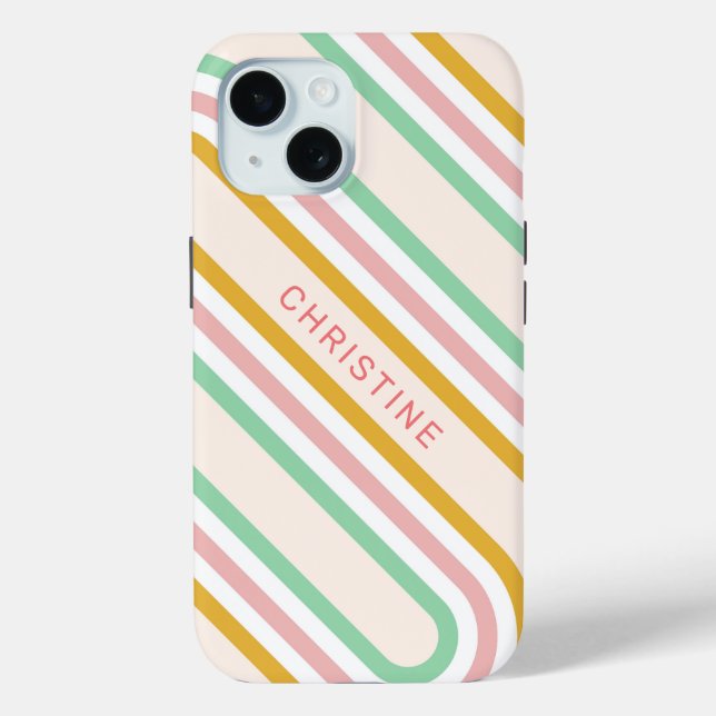 Retro Stripes Pastel Pink Minimal Case-Mate iPhone Case (Back)