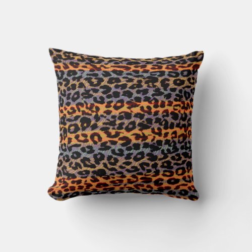 Retro stripes pattern leopard fur abstract throw pillow