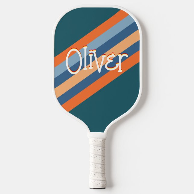Retro Stripes Pattern Personalized Name Pickleball Paddle (Front)
