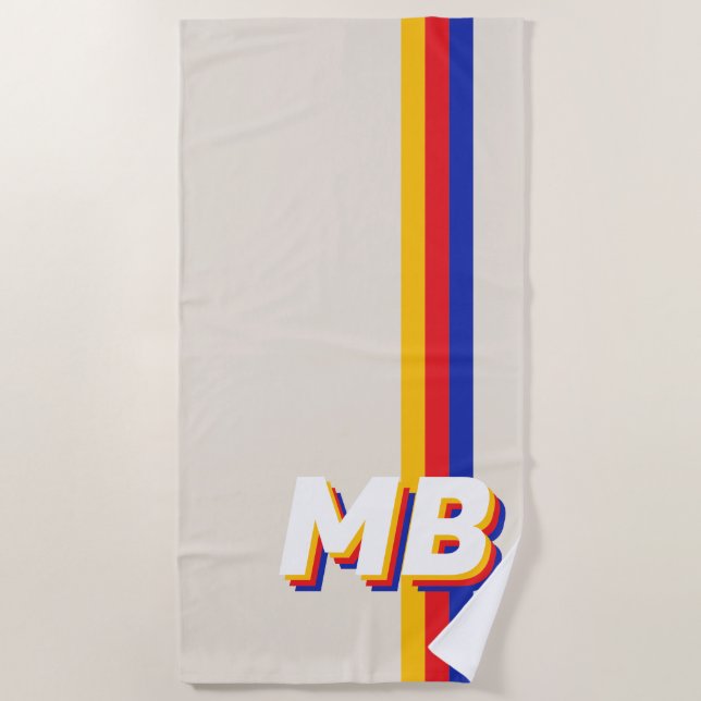 Retro Stripes Personalized Initial Monogram Beach Towel (Front)