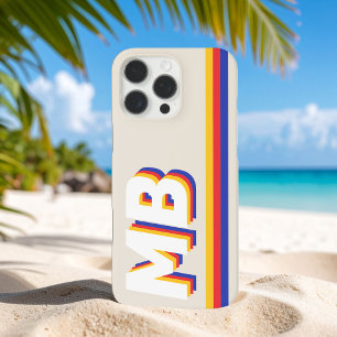 Retro Stripes Personalized Initial Monogram iPhone 16 Pro Max Case