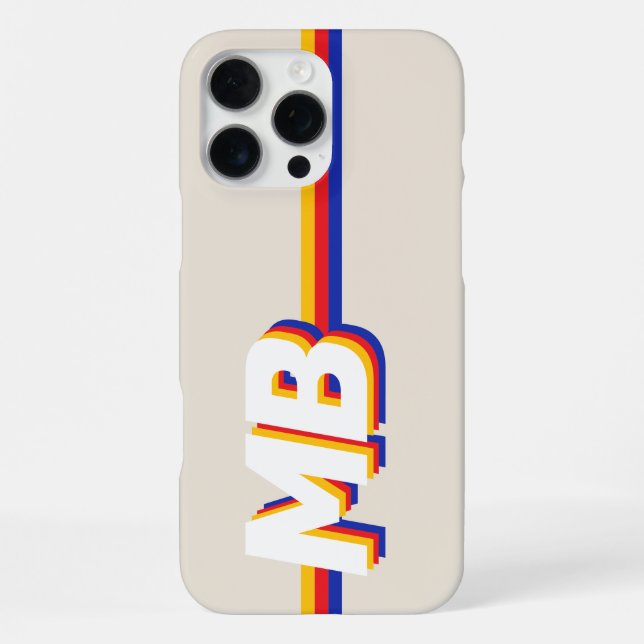 Retro Stripes Personalized Initial Monogram Iphone Case (Back)