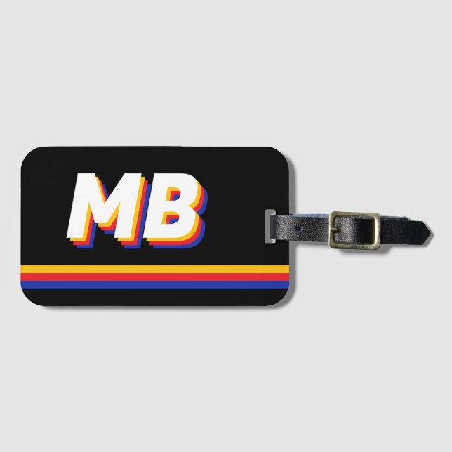 Retro Stripes Personalized Initial Monogram Luggage Tag (Front Horizontal)