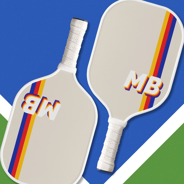 Retro Stripes Personalized Initial Monogram Pickleball Paddle (Creator Uploaded)
