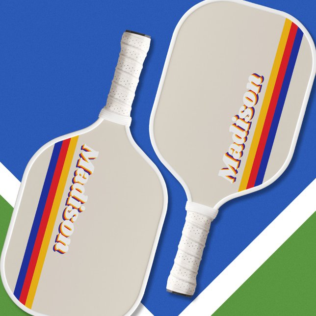 Retro Stripes Personalized Monogram Pickleball Paddle (Creator Uploaded)