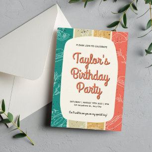 Retro Stripes Picnic Birthday Invitation