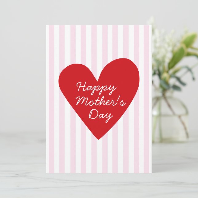 Retro Stripes Pink & Red Heart Mother's Day Card (Standing Front)