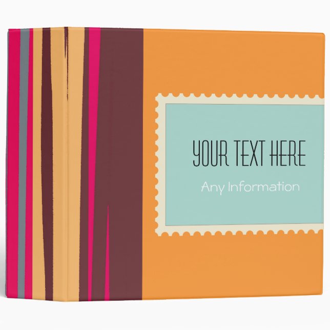 Retro Stripes. Plain Orange Background 2 3 Ring Binder (Front/Spine)
