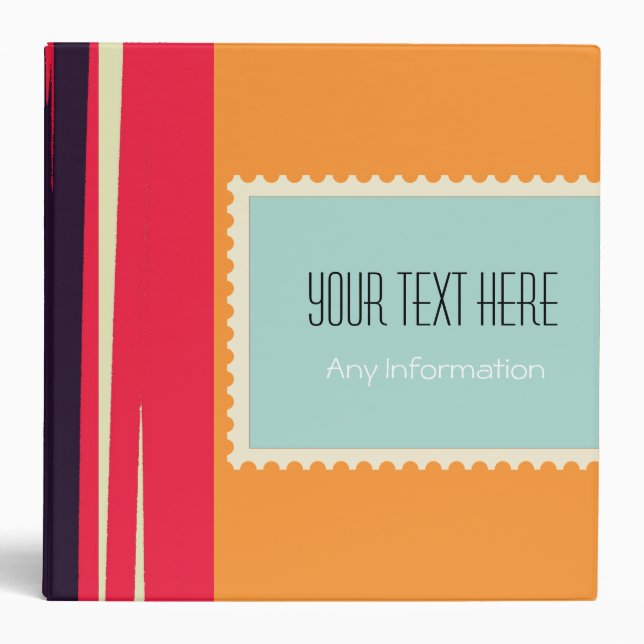 Retro Stripes. Plain Orange Background 3 Ring Binder (Front)