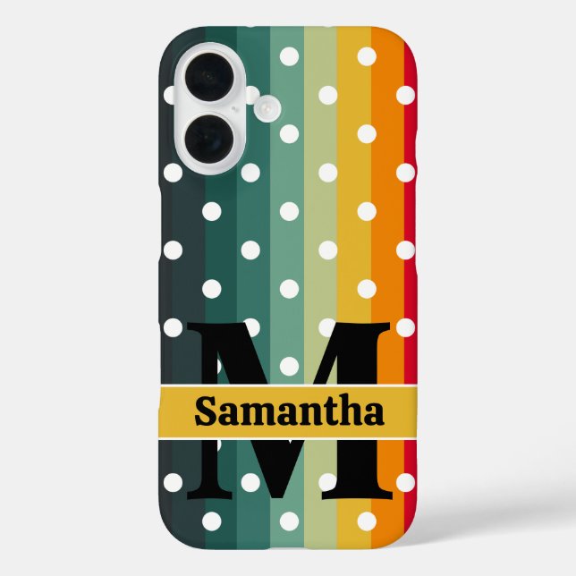 Retro Stripes, Polka Dot, Monogram, Personalized Case-Mate iPhone Case (Back)