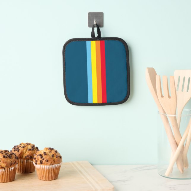 Retro Stripes Pot Holder (Navy Blue Multi) (Insitu(Hanging))