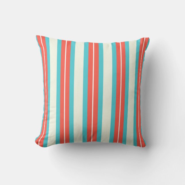 Retro Stripes - Red Blue Throw Pillow (Front)