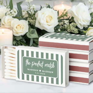 Retro Stripes Sage Green Wedding Matchboxes
