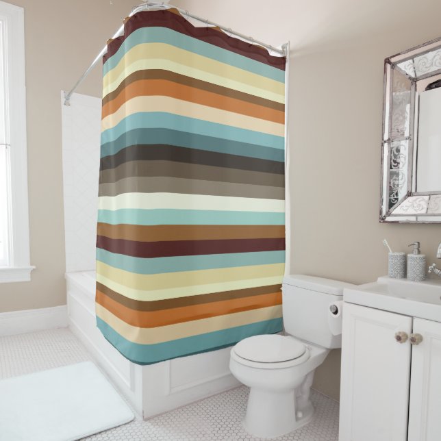 Retro Stripes Shower Curtain (In Situ)