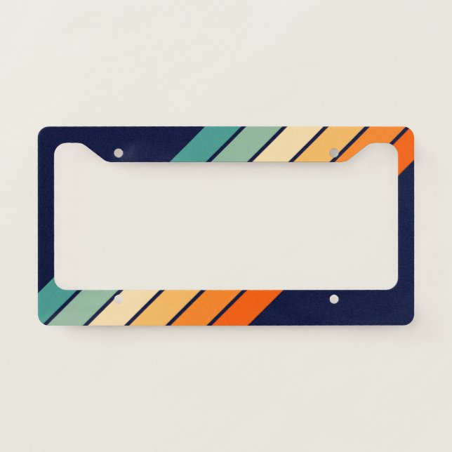 Retro Stripes Stylish Lines Striped 70s 80s Design License Plate Frame (Front)