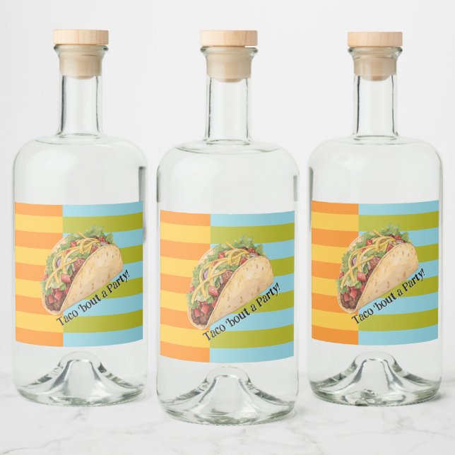 Retro Stripes Taco 'bout a Party Liquor Bottle Label (Bottles)