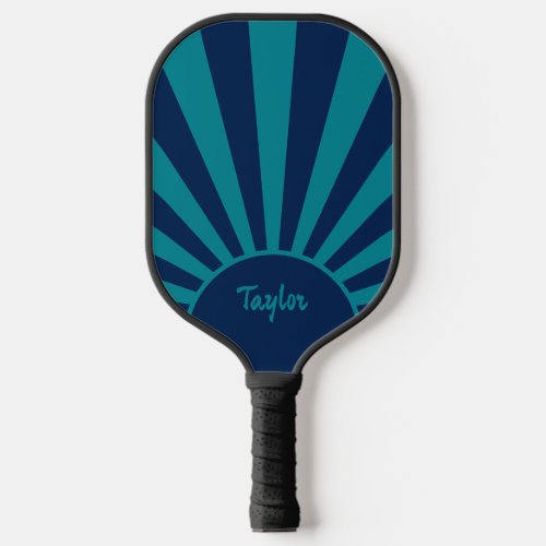 Retro Stripes  Teal and Oxford Blue Pickleball Paddle