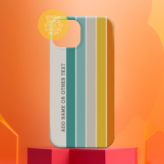 Retro stripes teal orange gold with side text name Case-Mate iPhone 14 case