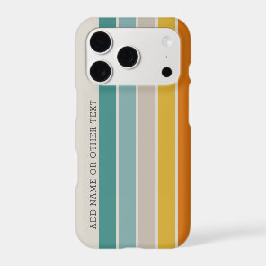 Retro stripes teal orange gold with side text name iPhone 17 pro case