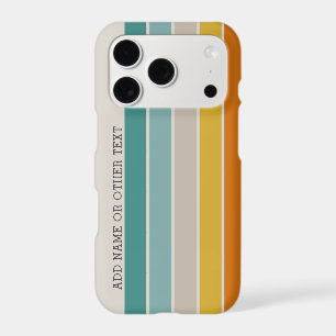 Retro stripes teal orange gold with side text name iPhone 17 pro case
