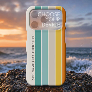 Retro stripes teal orange gold with side text name iPhone 17 pro case