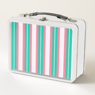 Retro Stripes - Teal Pink Metal Lunch Box