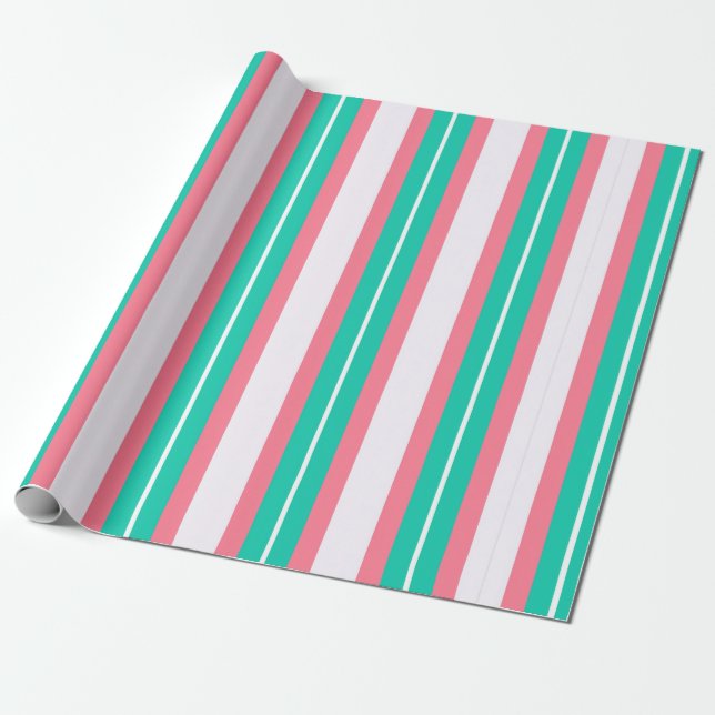 Retro Stripes - Teal Pink Wrapping Paper (Unrolled)