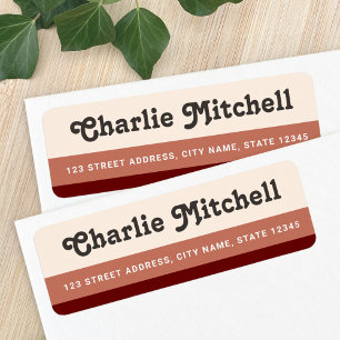 Retro stripes terracotta tan brown return address label