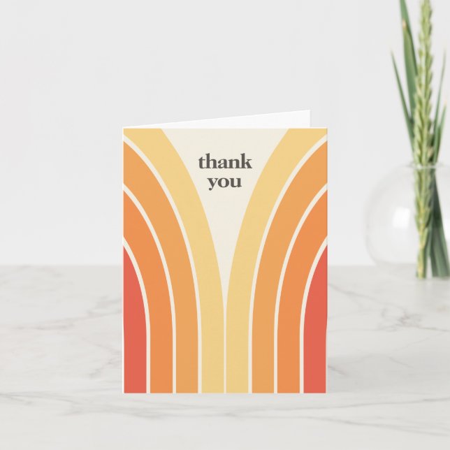 Retro Stripes Thank You 70's 80s Orange Yellow Note Card (Front)