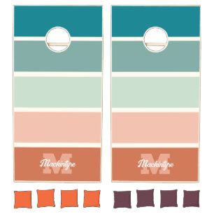 Retro Stripes Trendy Vintage Monogram Family Name Cornhole Set