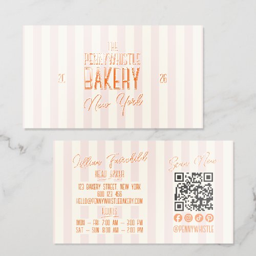 Retro Stripes UV Gloss Vintage Bakery Logo QR Code Raised Spot UV Business Card