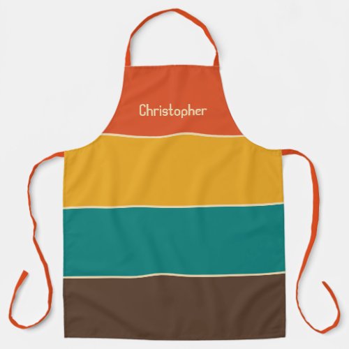 Retro Stripes Vintage Color Orange Brown Name Apron