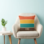 Retro Stripes Vintage Color Teal Brown MONOGRAM Throw Pillow (Chair)