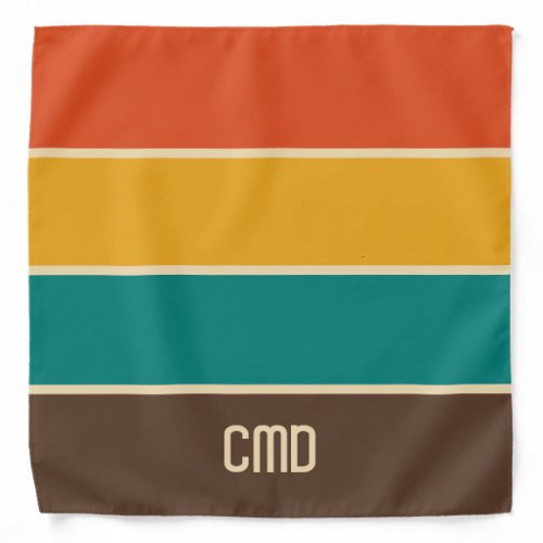 Retro Stripes Vintage Color Teal Orange Brown Name Bandana