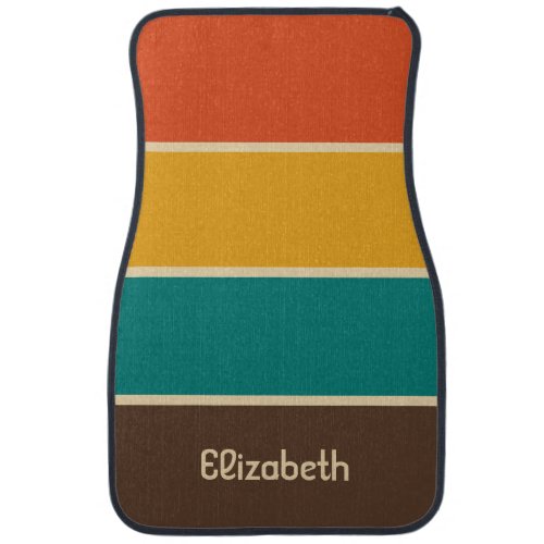 Retro Stripes Vintage Color Teal Orange Brown Name Car Floor Mat